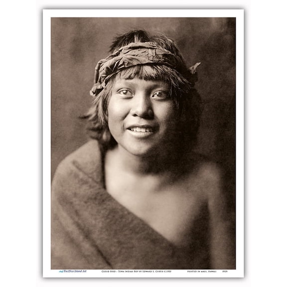 Cloud Bird (Okuwa-Tsire) - Tewa Boy The North American Indians - Vintage B&W Historical Photograph by Edward S. Curtis c.1905 - Master Art Print (Unframed) 9in x 12in