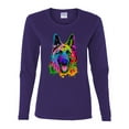 thumbnail image 2 of Colorful Happy German Shepherd Dog Animal Lover Womens Graphic Long Sleeve T-Shirt, Purple, 2XL, 2 of 3