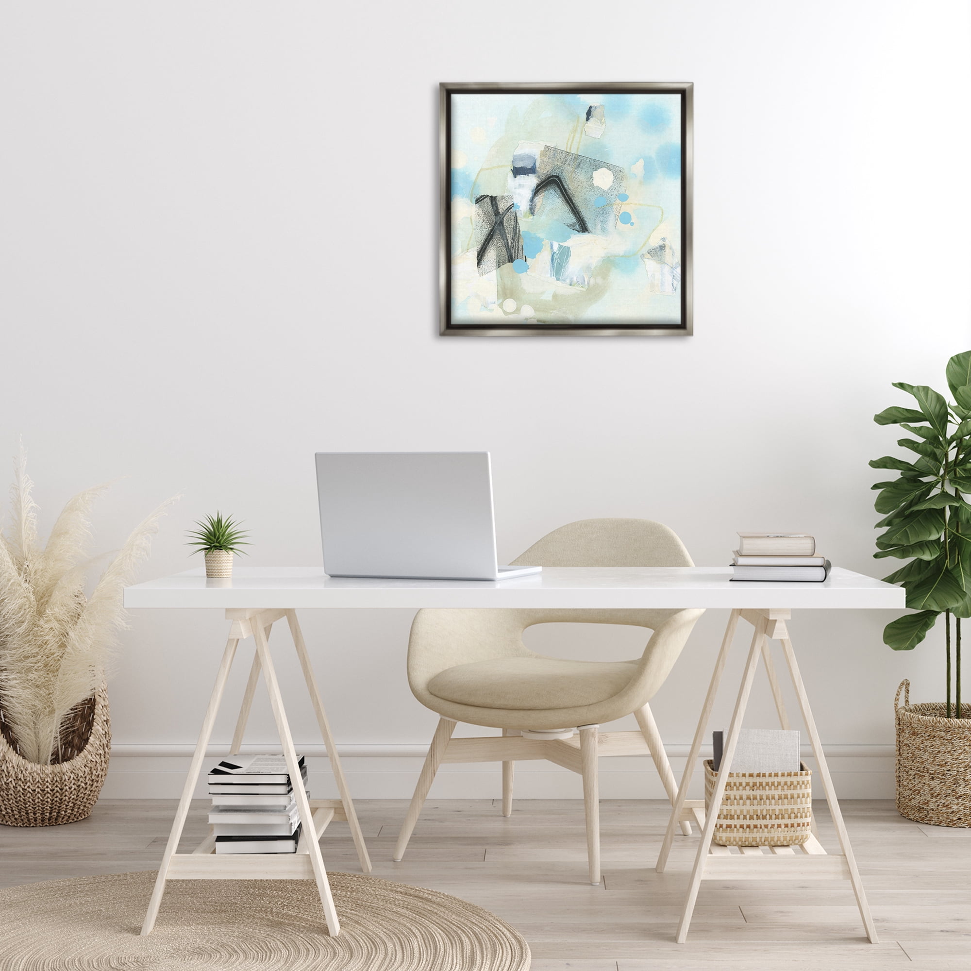 Stupell Industries Expressive Blue Abstraction Abstract Painting Gray Floater Framed Canvas Art Print Wall Art, 25 x 25