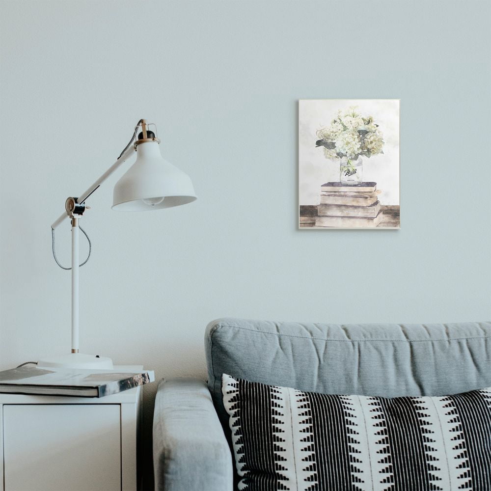Stupell Industries Vase of White Hydrangeas on Country Bookstack Designed by Ziwei Li