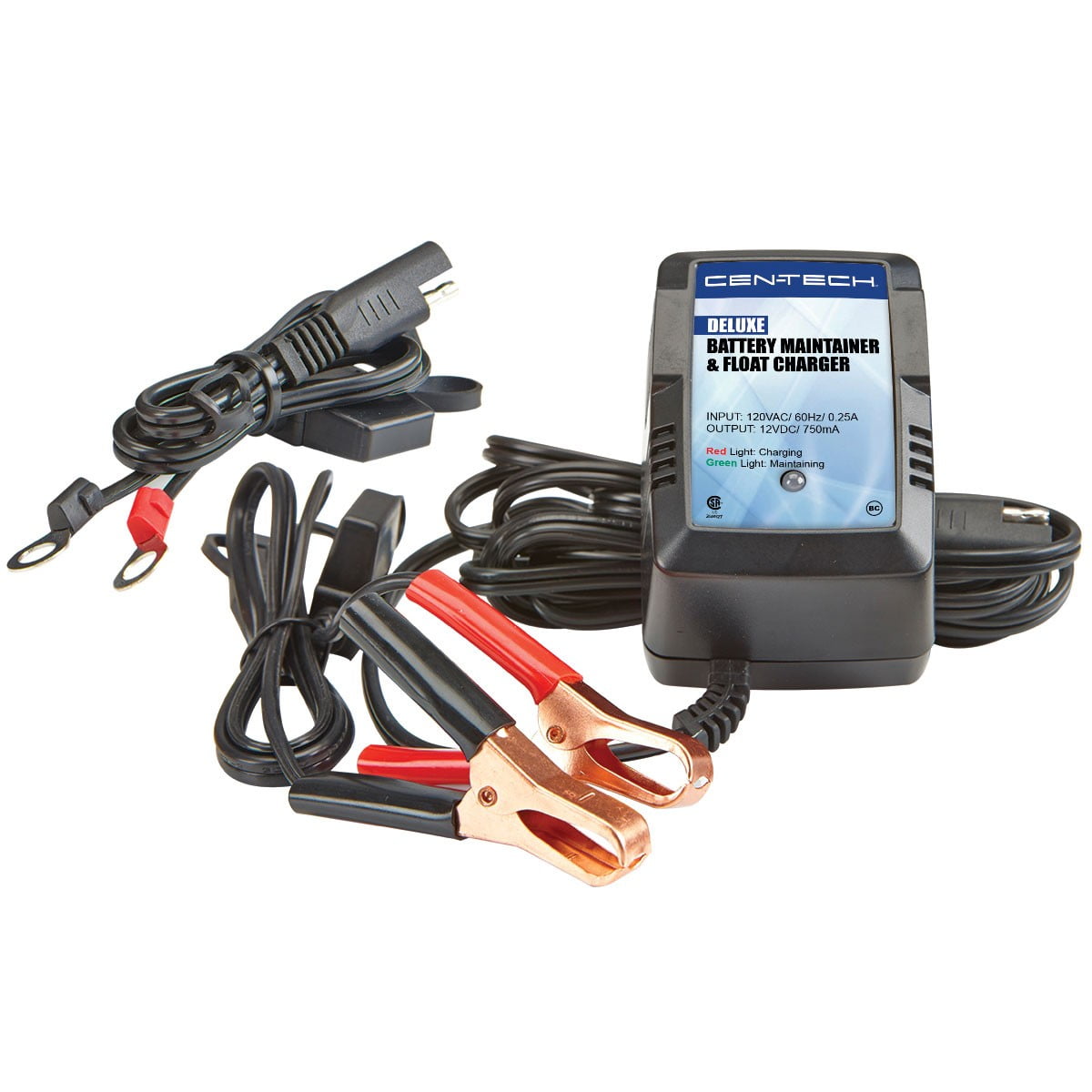 Cen-Tech Deluxe Battery Maintainer Float Charger 12 Volt 12  AWG  Charging Cable 62813 