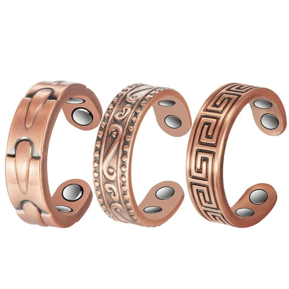 Wollet Celtic Copper Magnetic Rings for Women, Pure Copper Jewelry Set of 3