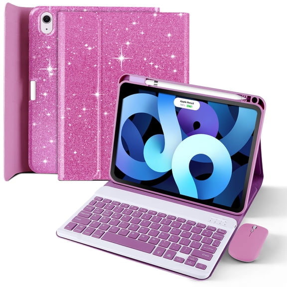 Pinbebor Case with Keyboard and Mouse for iPad 11th 10th Gen, Purple