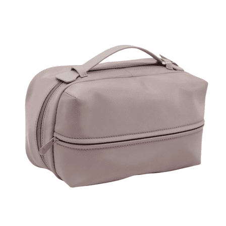 Impressions Vanity Mykonos Travel Makeup Bag with Faux Leather Top Handle, Double Zipper Closure