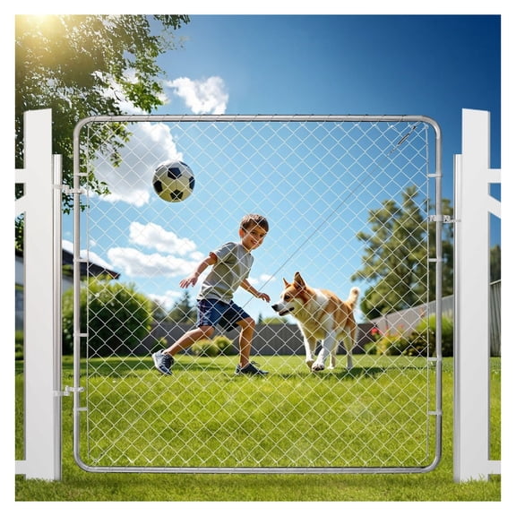 Chain Link Fence Gate 70 x 72 Inch, Adjustable Galvanized Steel Garden Gate, Fits 3 ft x 4 ft Opening, Rust Resistant Fencing Gate for Yard, Farm