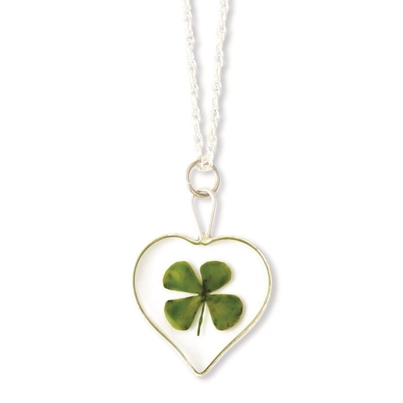 Auriga Fine Jewelry Silver Trim Real Four Leaf Clover in Heart Silver -plated Chain Necklace for Women 20"