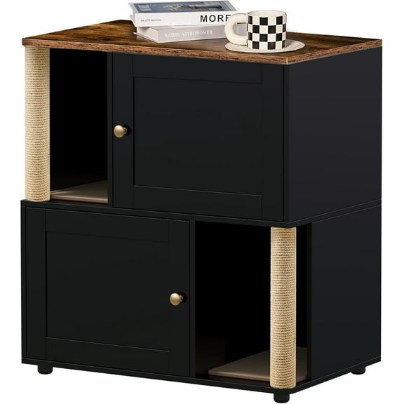 OUTGOODS Double Cat Litter Box Enclosure Furniture, Engineered Wood, Natural Finish