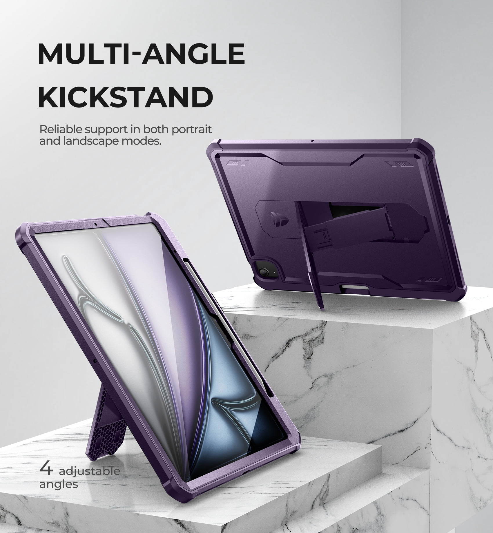 Dexnor for iPad Air 13 Inch Case 2025/2024 (M3/M2) with Pencil Holder, [Built-in Screen Protector & Multi-Angle Kickstand] Heavy Duty Shockproof Full Body Protective Cover for iPad Air 13, Purple