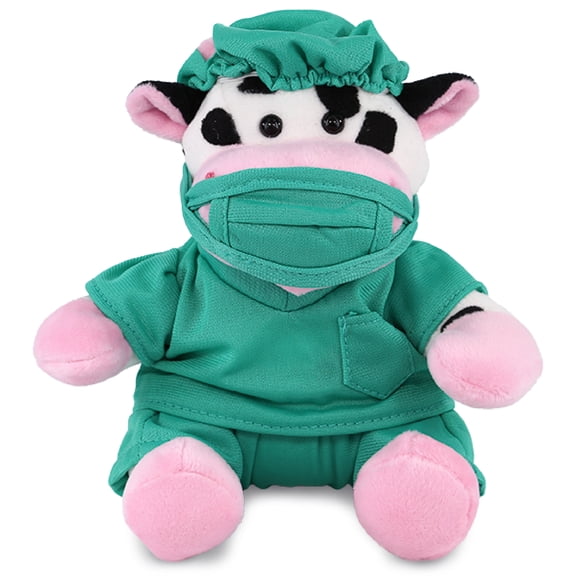 DolliBu Cow Doctor Plush Toy - Super Soft Cow Doctor Stuffed Animal Dress Up with Cute Scrub Uniform and Cap Outfit - Fluffy Doctor Toy Plush Gift - 6 Inches