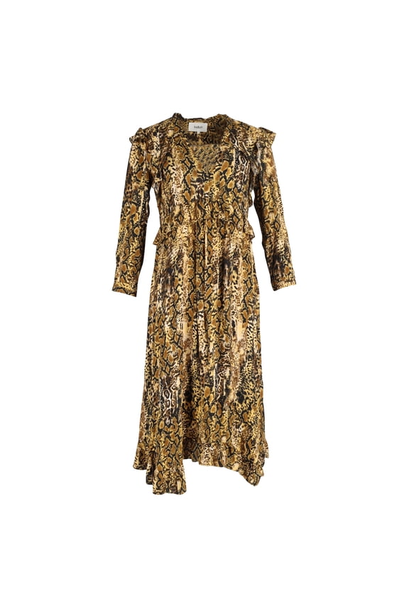 Pre-Owned Ba&Sh Snake Print Ruffled Midi Dress in Yellow Viscose