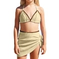 thumbnail image 2 of Girl Swimsuit One Piece Cutout Ruched Bathing Suit for Girls Color Block Adjustable Straps Pad Swimwear (Beige,9-10 Years), 2 of 5