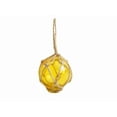 thumbnail image 2 of Handcrafted Model Ships 2 Yellow Glass - Old 2 x 2 x 6 in. Yellow Japanese Glass Ball Fishing Float with Brown Netting Decoration, 2 of 2