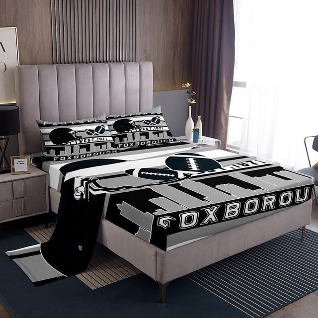 Erosebridal Teens Foxborouch Football Bed Sheets Set Queen Size,Sport Theme Bedding Queen Size,Rugby Decor,Ultra Soft,4 Pieces