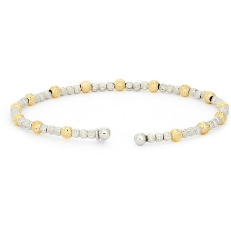 Giuliano Mameli Sterling Silver 14kt Yellow Gold- and White Rhodium-Plated Bracelet with Large and Small Textured Beads