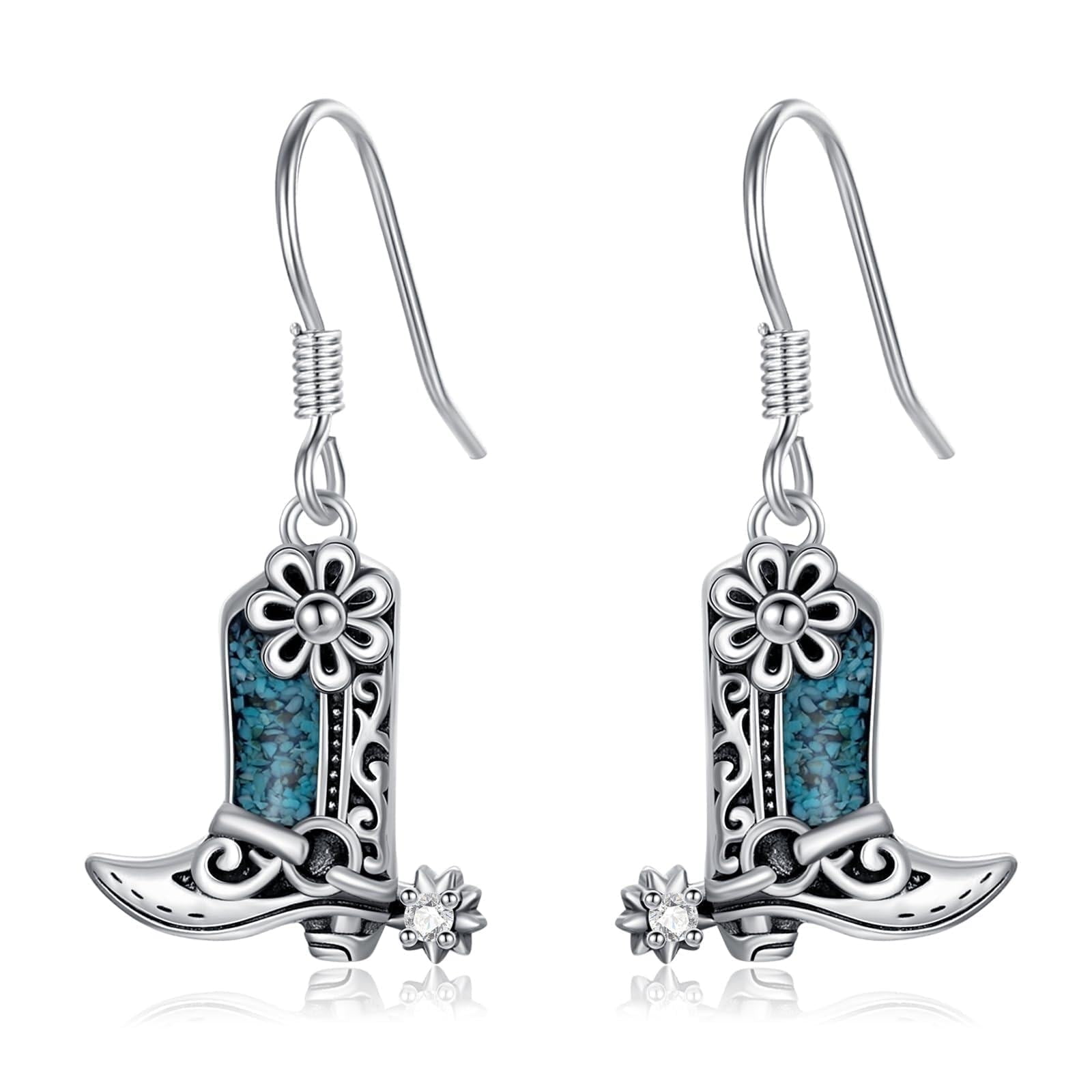 Coachuhhar Western Earrings for Women 925 Sterling Silver Cowboy Boots Turquoise Western Dangle Drop Earrings Country Jewelry Gifts for Cowgirl Cowboy
