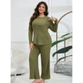 thumbnail image 3 of ValueVibe Plus Size Pajama Sets for Women Long Sleeve Crew Neck Lounge Sets 2 Piece Stretch Loungewear with Chest Pocket, Green 1XL, 3 of 8