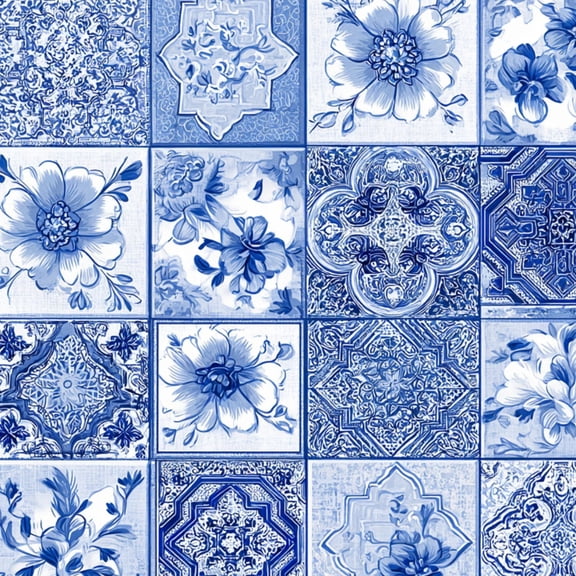 Boho Peel and Stick Wallpaper Blue White Decorative Tile Floral Geometric Wall Mural 23.6in x 9.8ft Self Adhesive Removable Wall Paper Renter Friendly Wallpaper for Bedroom Kitchen Farm