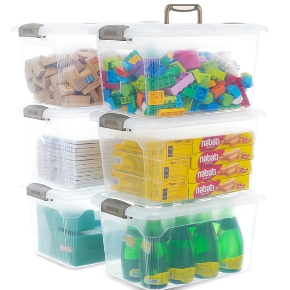Small Storage Bin with Lids & Handle 14 Qt 4 Packs Clear Stackable Toy Organizer Craft for Kids Adult