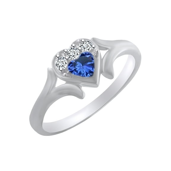 AFFY Heart Shape Simulated Blue Sapphire & White Cubic Zirconia Heart Promise Ring In 14k White Gold Over Sterling Silver Ring Size-10