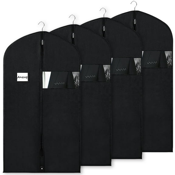 BOMEI PACK Black Garment Bags for Hanging Clothes or Travel 40" Suit Bags for Storage of Coats,Sweater, Jacket,T-shirts and Dresses(4 Packs)