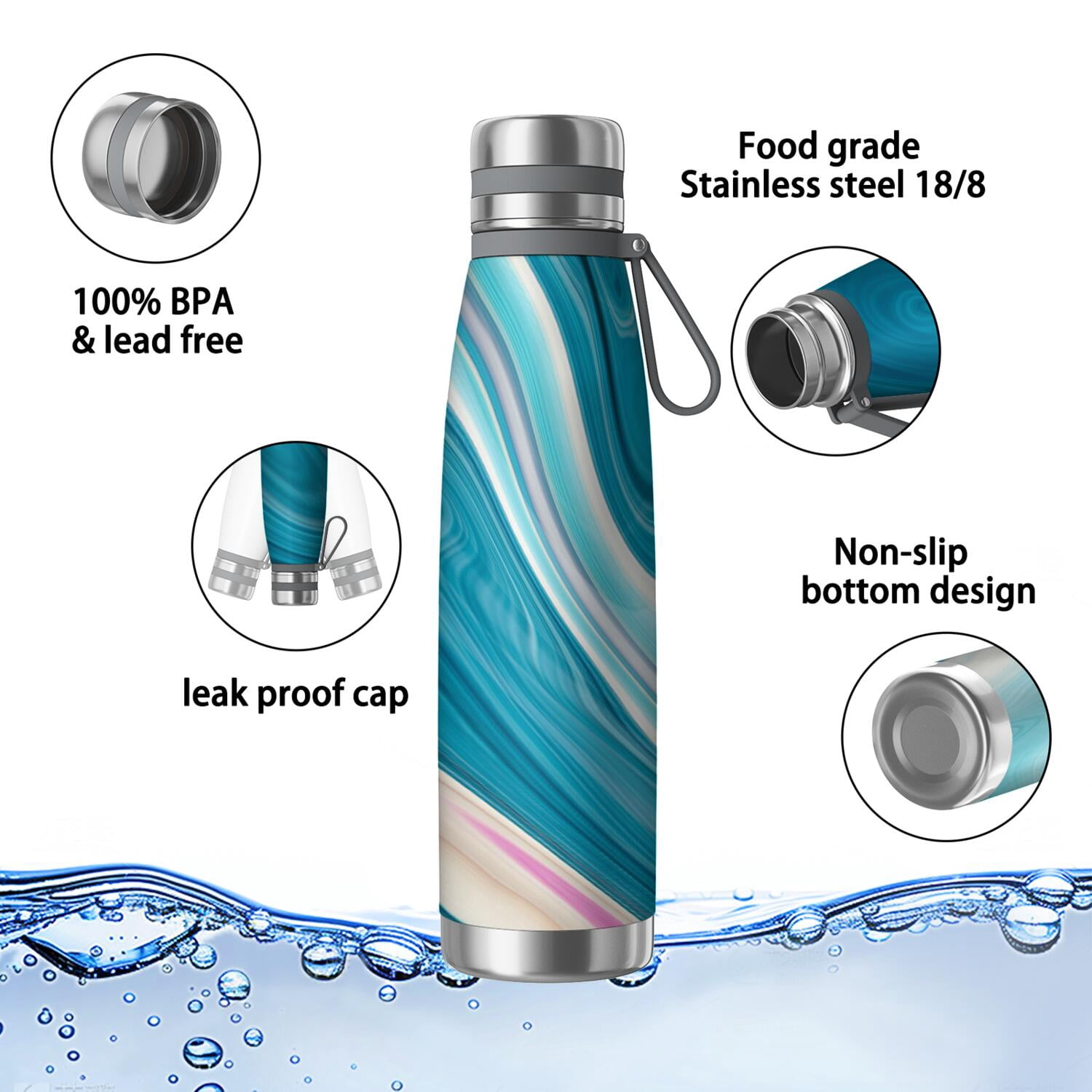 29oz Insulated Water Bottle with Tea Infuser, Stainless Steel Travel Mug, Liquid & Marble Print