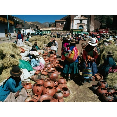 Traders Selling Hand Crafted Pottery at Market in San Pedro Village, Cuzco, Peru Print Wall Art By Richard
