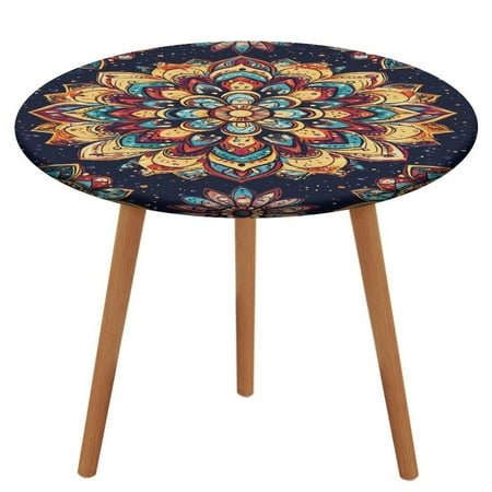 

Bohemian Mandala (40) Round Fitted Tablecloth Elastic Table Cover Waterproof Dining for Indoor Outdoor Decor Table Cloth