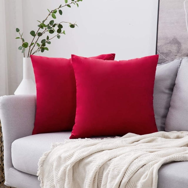 Juego de 2 Fundas de Cojín de Terciopelo Fundas de Almohada Decorativas para Sofá Decoración Súper Suave Hogar Sala de Estar Dormitorio para Sofá 45X45CM Rojo, Funda de Almohada para Sofá de Franela N