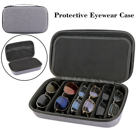 ASKITO Travel Sunglass Organizer Case, Adjustable Slots Multiple Eyeglasses Storage Bag, Portable Glasses Eye Wear Holder for Men Women Traveling, Gray