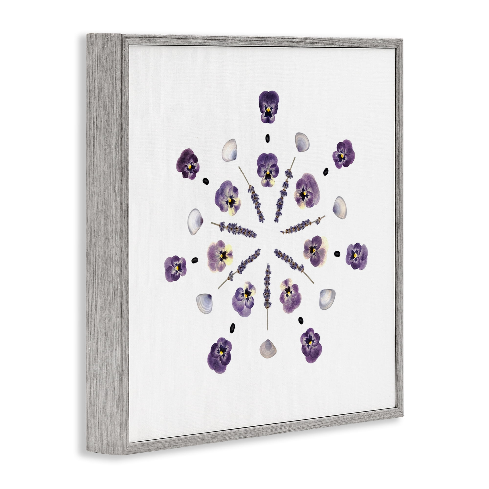 Stupell Industries Pansies & Lavender Symmetry Gray Framed Giclee Art, design by Beth Adoette