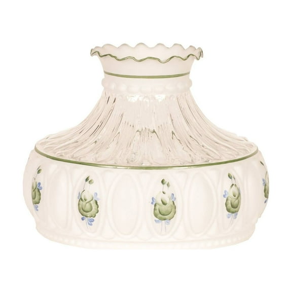 Aladdin Oil Lamp Glass Shade Fits 10 in Shade Ring Base, Diffuses, Softens and Disperses Light, White with Green Roses