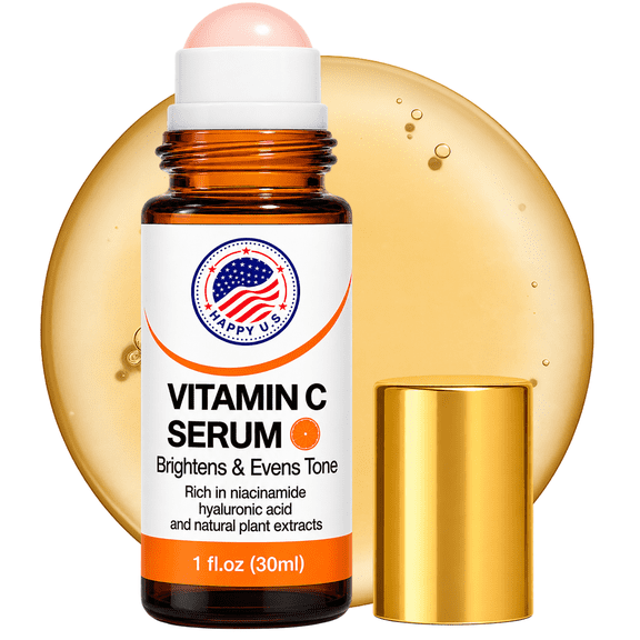 Vitamin C Serum Roll On for Face with Hyaluronic Acid, Vitamin E & Niacinamide – Brightening Anti Aging Facial Serum for Dark Spots, Fine Lines & Wrinkles, Hydrating, Even Tone, All Skin Types – 30ml