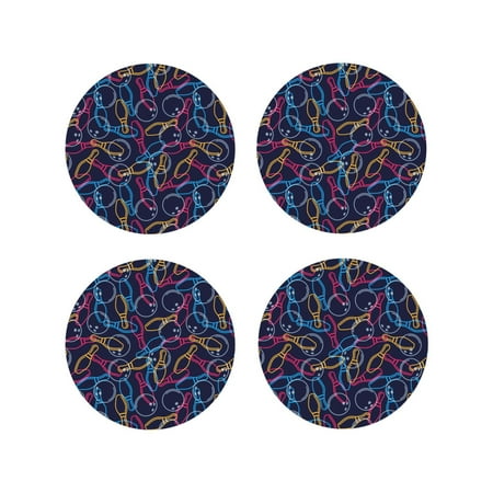 

Fuzoiu Multicolor Bowling Print Leather Coasters Set Drink Coasters Set of 4 for Tabletop Protection Durable PVC Coasters Home Décor and Housewarming Gift-Round Shape