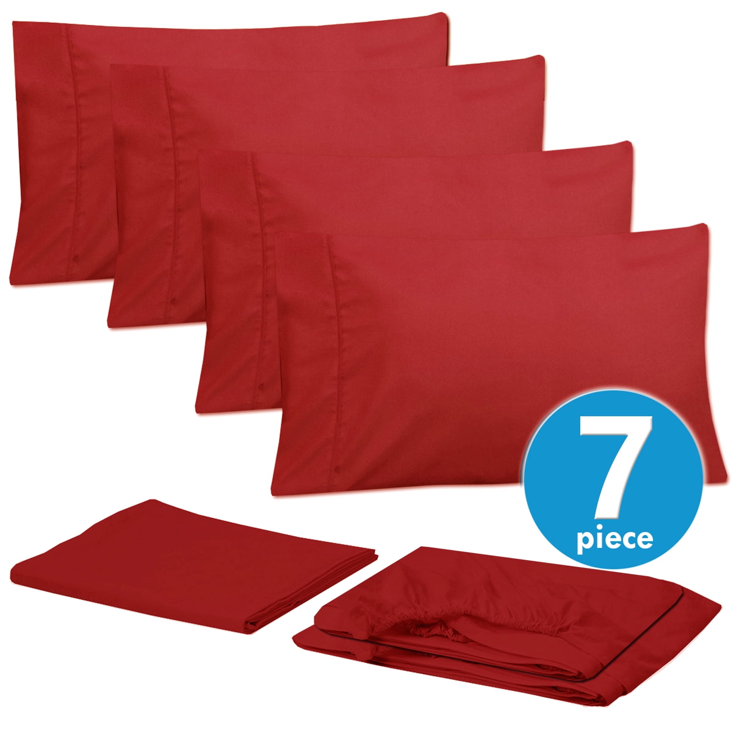 Sweet Home Collection 1500 Series Bed Sheets - Extra Soft Microfiber Deep Pocket 7pc Sheet Set - Red, Split King