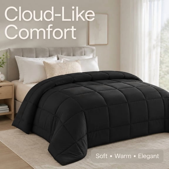 Black Extra-Large All-Season Down-Alternative Comforter, Twin Size, Cloud-Soft Microfiber Quilted Comforter