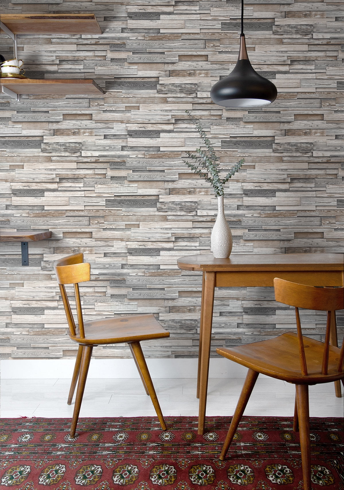 NextWall  Reclaimed Wood Plank Peel and Stick Removable Wallpaper Charcoal & Grey