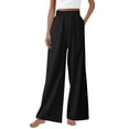 thumbnail image 1 of FNFYFH Clearance Women's Lightweight Linen Pants Elastic Waist Loose Fit Solid Color, 1 of 5