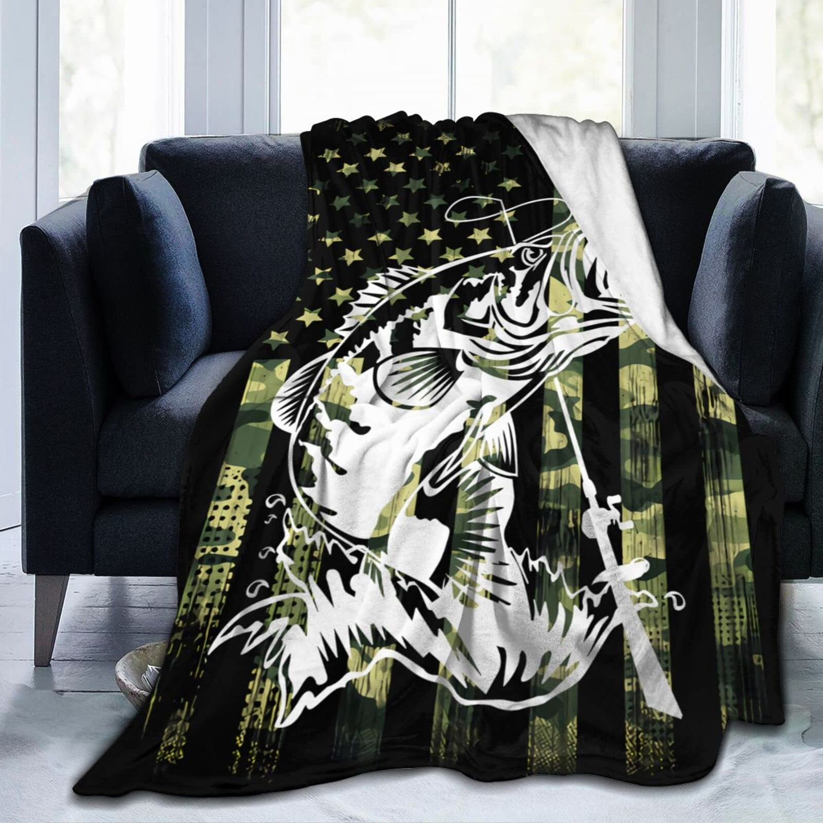 Blanket Largemouth Bass Jumping Out of Water Throw Blanket Washable