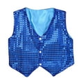 thumbnail image 3 of iixpin Kids Boys Sparkly Sequins Waistcoat Button Down Hip Hop Jazz Dance Vest Jacket Blue 13-14, 3 of 7