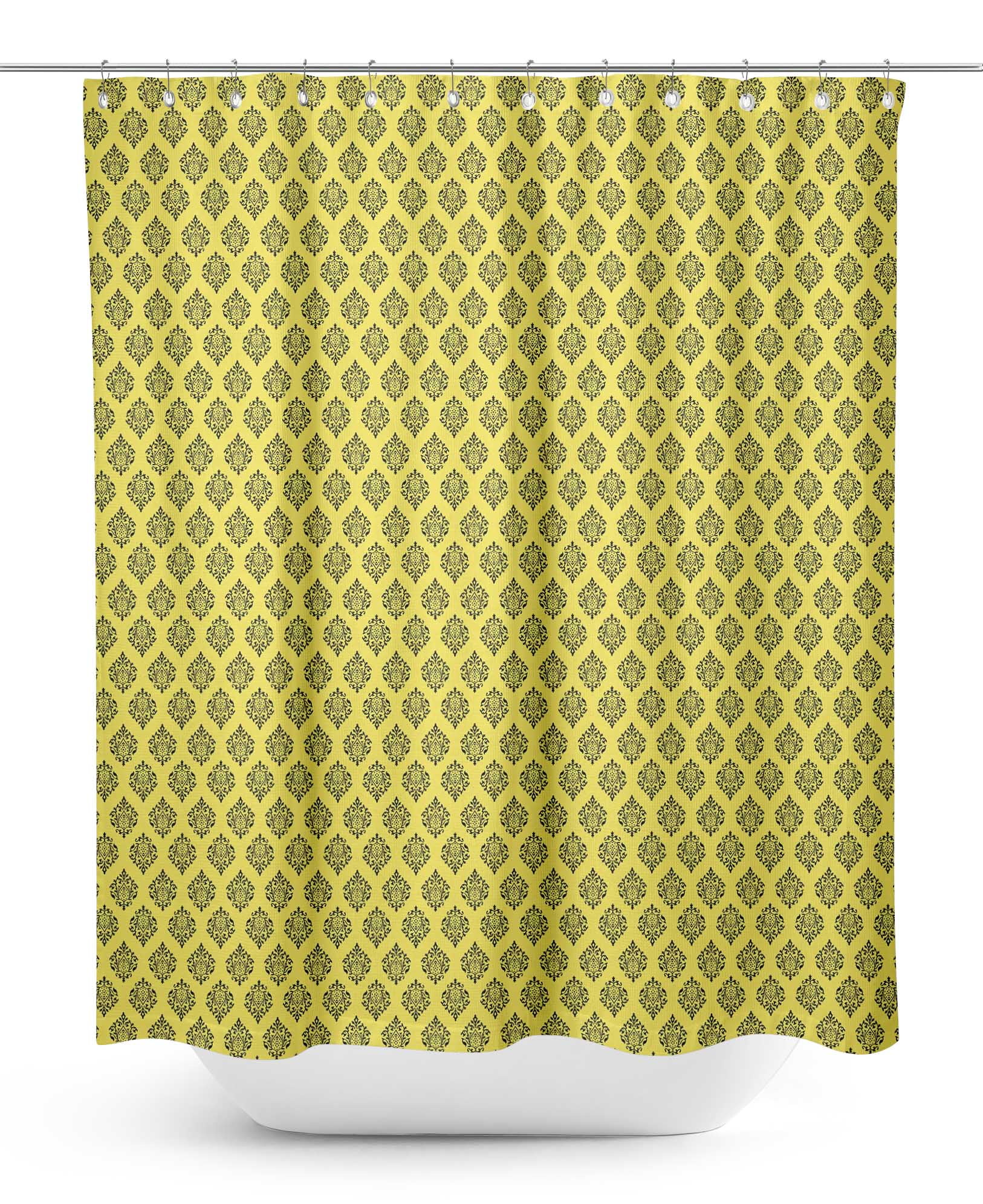 S4Sassy Yellow Stencil Damask Bathroom Decor Shower Waterproof Curtain