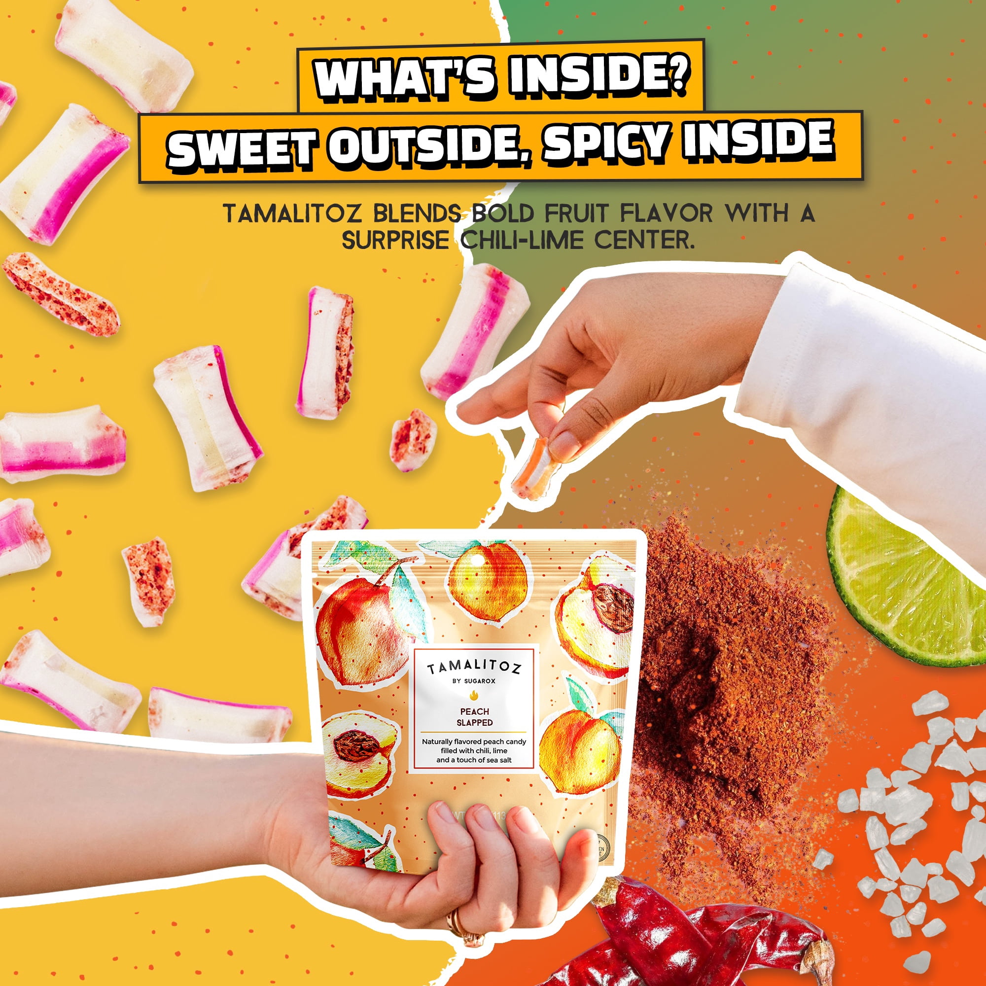 Tamalitoz Peach Slapped – Spicy Peach Mexican Hard Candy with Chile, Lime & Sea Salt – Handcrafted Candy, Gluten-Free, Kosher, 12 Bags – 4oz Each