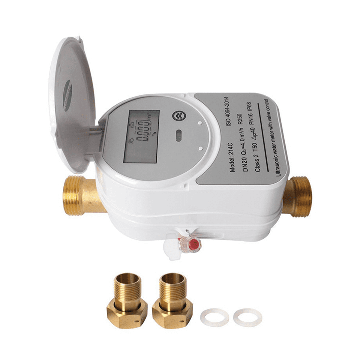 Tuya Zigbee Ultrasonic Water Meter DN20 with Valve LCD Display Water Quantity Flow Consumption Measure IP68 Waterproof,1 x Ultrasonic Water Meter kit