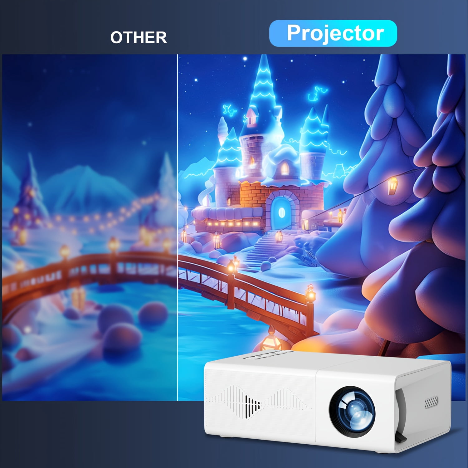 Compact Mini Projector, Offers Full HD 1080P - Works with IOS, , Windows, And More - Includes Remote CONTROL, Ideal for Smartphones, PS4, And USB Devices