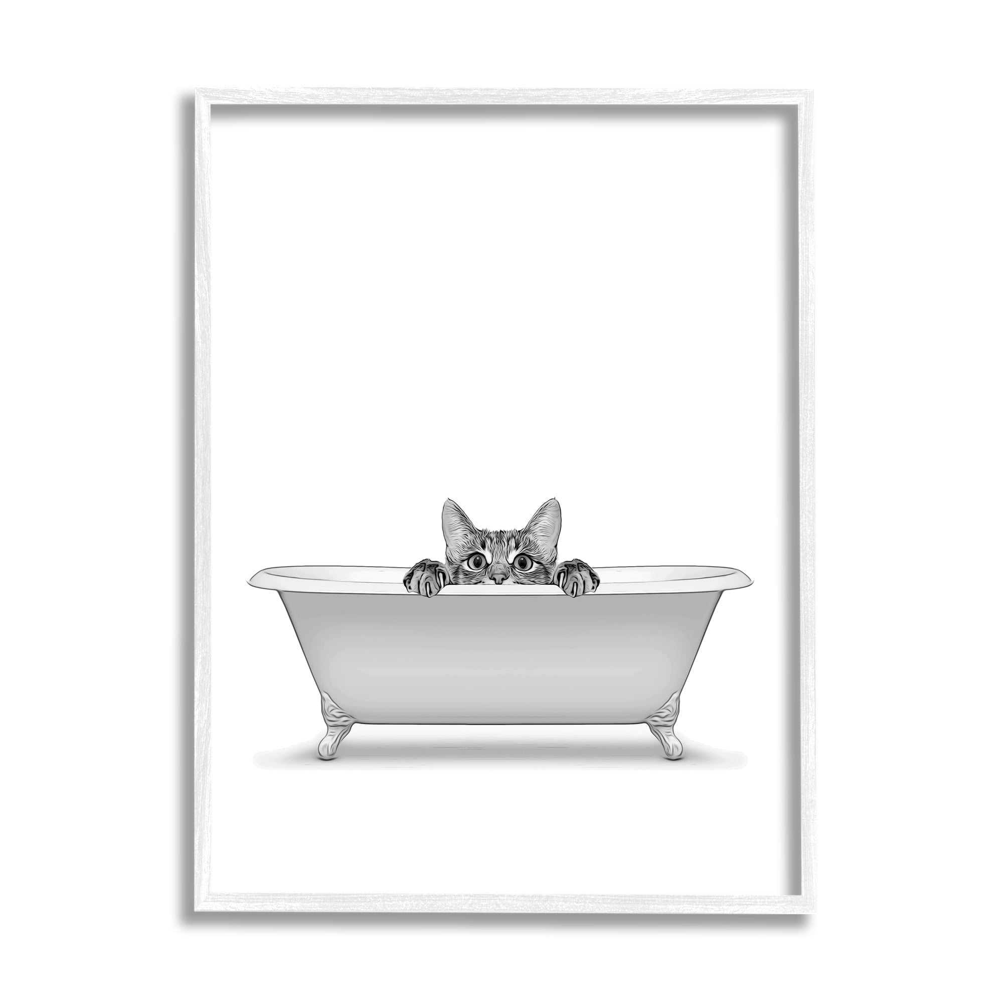Stupell Industries Cat Peeking Bathroom Tub Animals & Insects Painting White Framed Art Print Wall Art