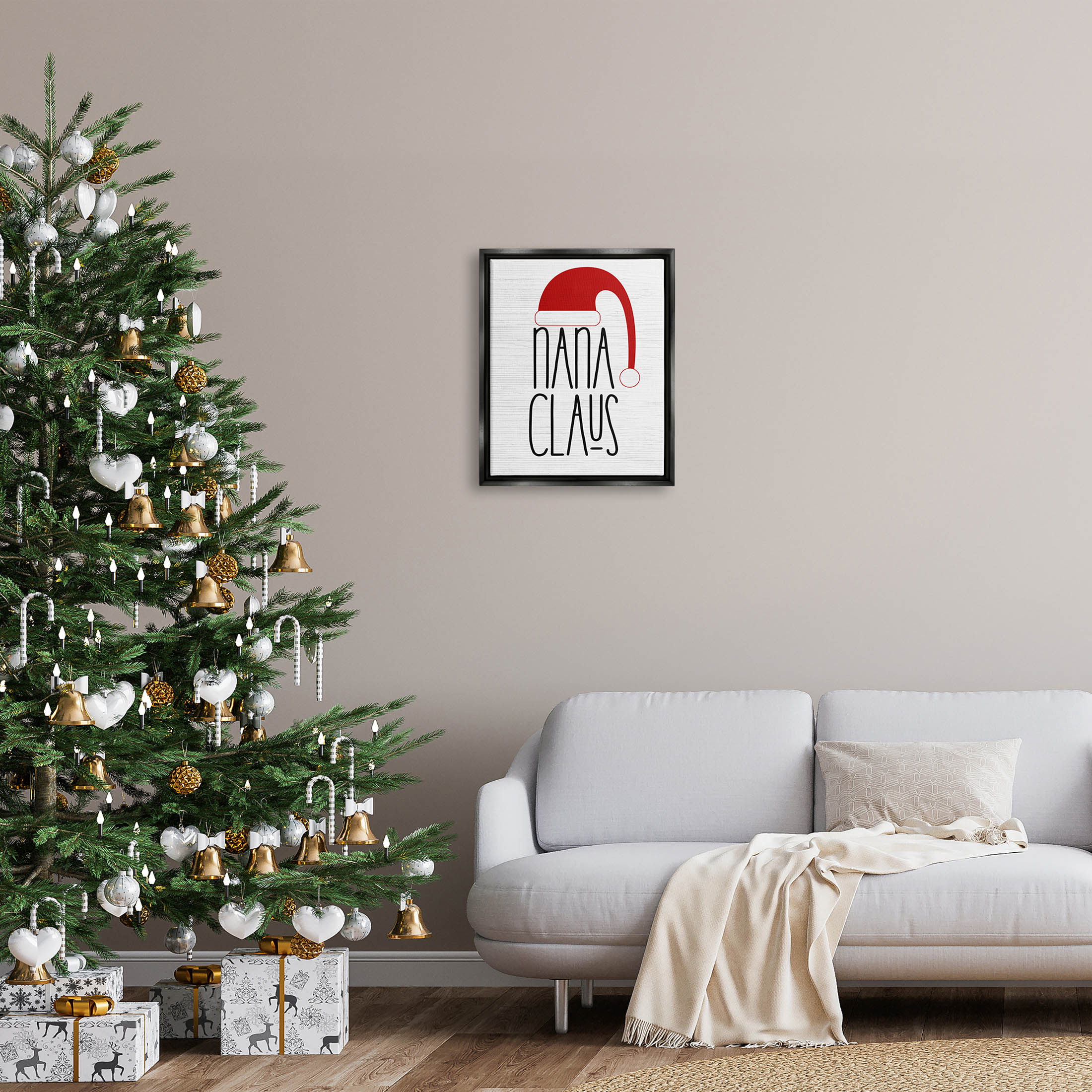 Nana Claus Fun Santa Hat Phrase Holiday Graphic Art Jet Black Framed Art Print Wall Art