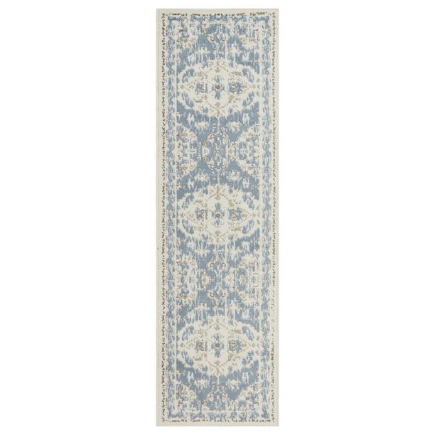 LR Home Infinity 2x7 Blue White Floral Border Oriental Distressed ...