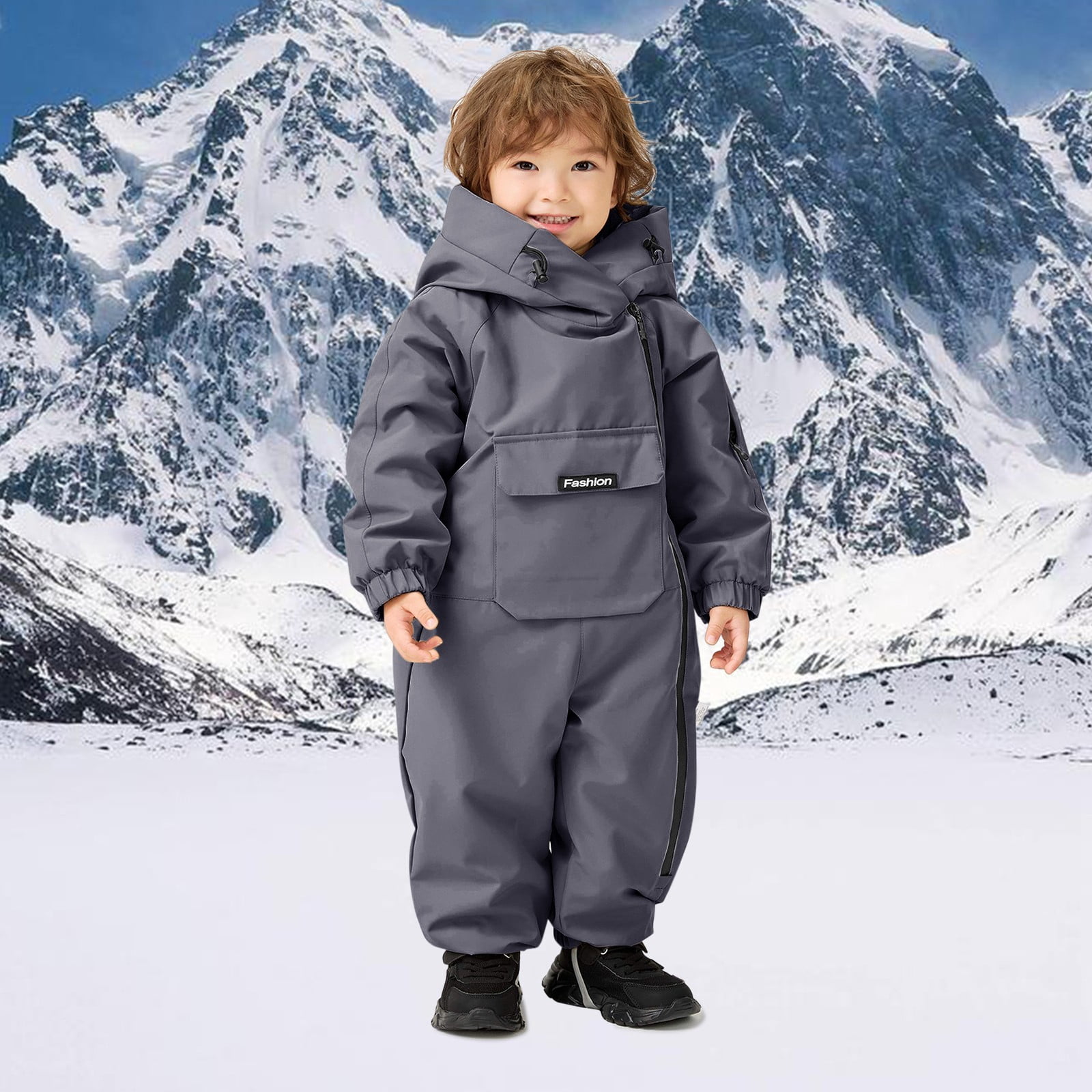 KAUOD Boys Girls One Piece Snowsuits Fleece-Lined Hooded Insulated Ski Jumpsuits Front Pockets Side Zipper Snowboard Suits