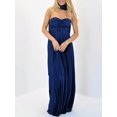 thumbnail image 2 of Navy Blue Strapless Ruched Pleated Maxi Dress With Neck Scarf For Women, 2 of 3