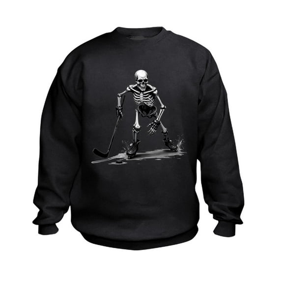 CafePress - Skeleton Playing Hockey Facing - Kids Sweatshirt, Youth Crew Neck Sweatshirt