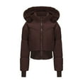 thumbnail image 2 of Royisotas Puffer Jackets for Women,Coats for Women,Hooded Zipper Crop Outdoor Coats Long Sleeve,Brown,Nylon,S, 2 of 9